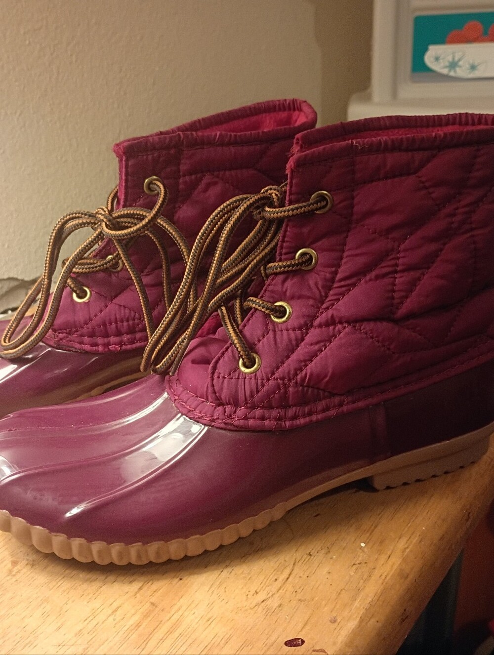 Yoki Quilted Burgundy Lace-Up Winter Rain Boots